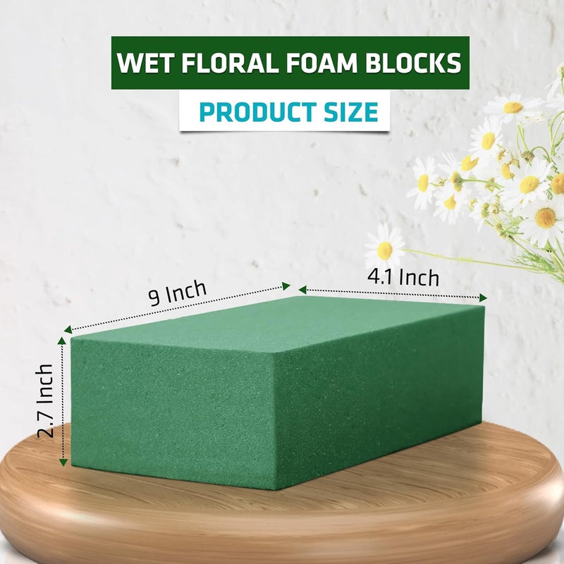 FLORABELS 6 PCS Wet Floral Foam Blocks for Fresh Flowers, Each (9"L x 4.1"W x 2.7"H)Green Foam for Flower Arrangements, Florist Foam Bricks for Weddings, Birthdays Gifts, Flower Foam Blocks for Crafts - Image 2